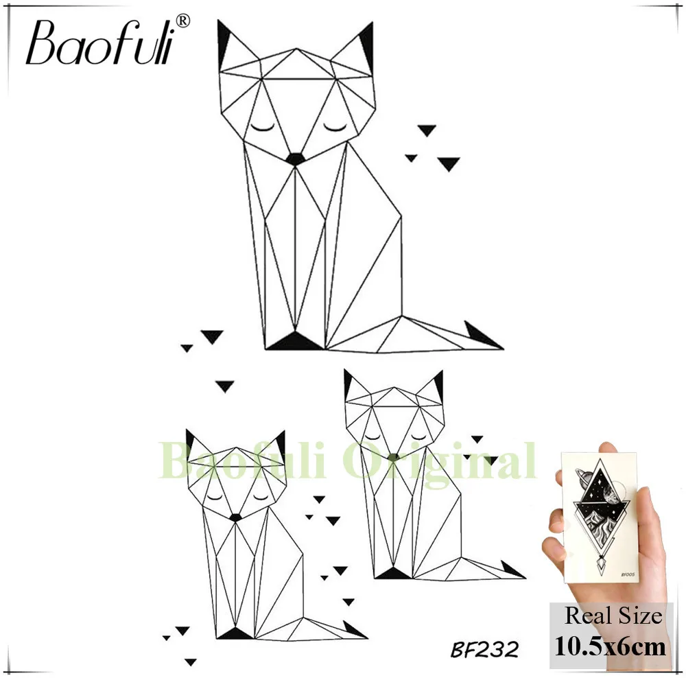 Ваофули волк сосновое дерево лес живопись Временные татуировки стикер черный