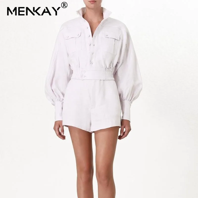 [MENKAY] Комплект из двух предметов белая рубашка + шорты женская блузка с