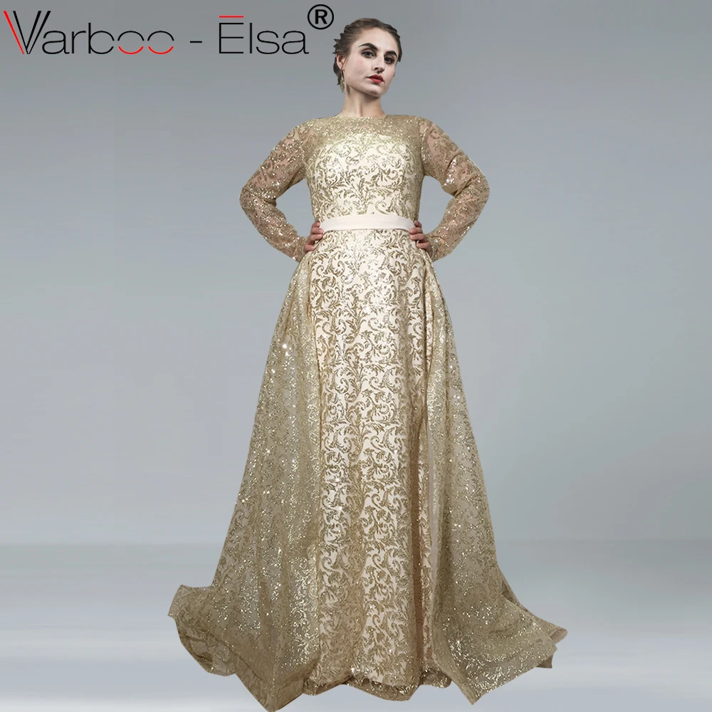 VARBOO_ELSA блестящее вечернее платье с золотыми блестками 2018 роскошное со съемным