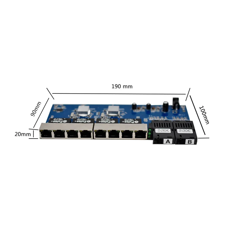 Гигабитный волоконный коммутатор 8* RJ45 порт 2 волоконный порт одиночный режим одиночное волокно 1310nm/1550nm переключатель fibra медиа конвертер печатная плата
