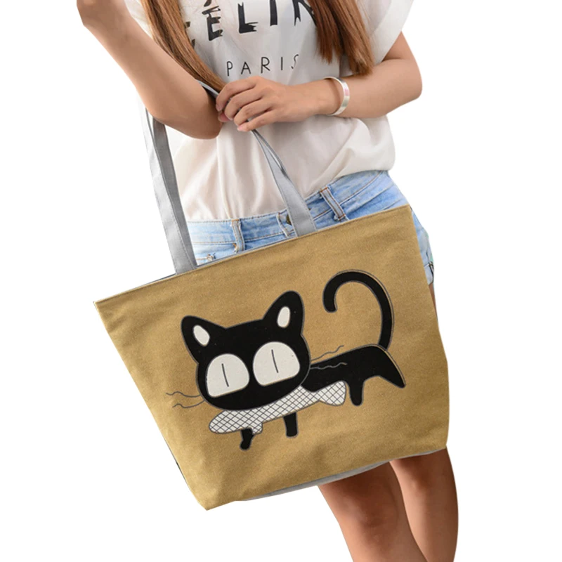 Специальный мультфильм Кот холст с рыбой Сумочка Элегантный дизайн школьная