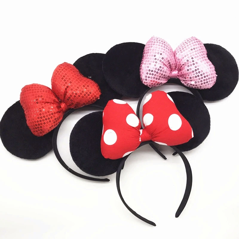 

High Quality Mickey Minnie Shiny Hairband black mouse Ears Headbands For Women Hair Bows Accessories Birthday Party Celebration