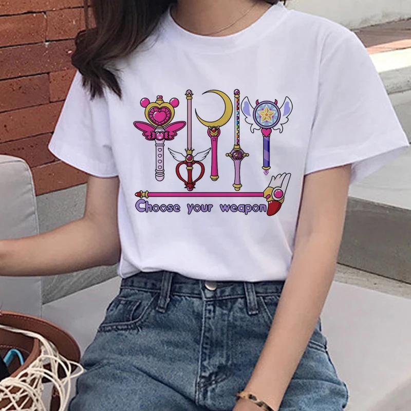 Harajuku Sailor Moon Kawaii Футболка женская Ullzang 90s Эстетическая мультяшная футболка забавная графическая футболка корейский стиль Топ Футболка женская - Цвет: 5496