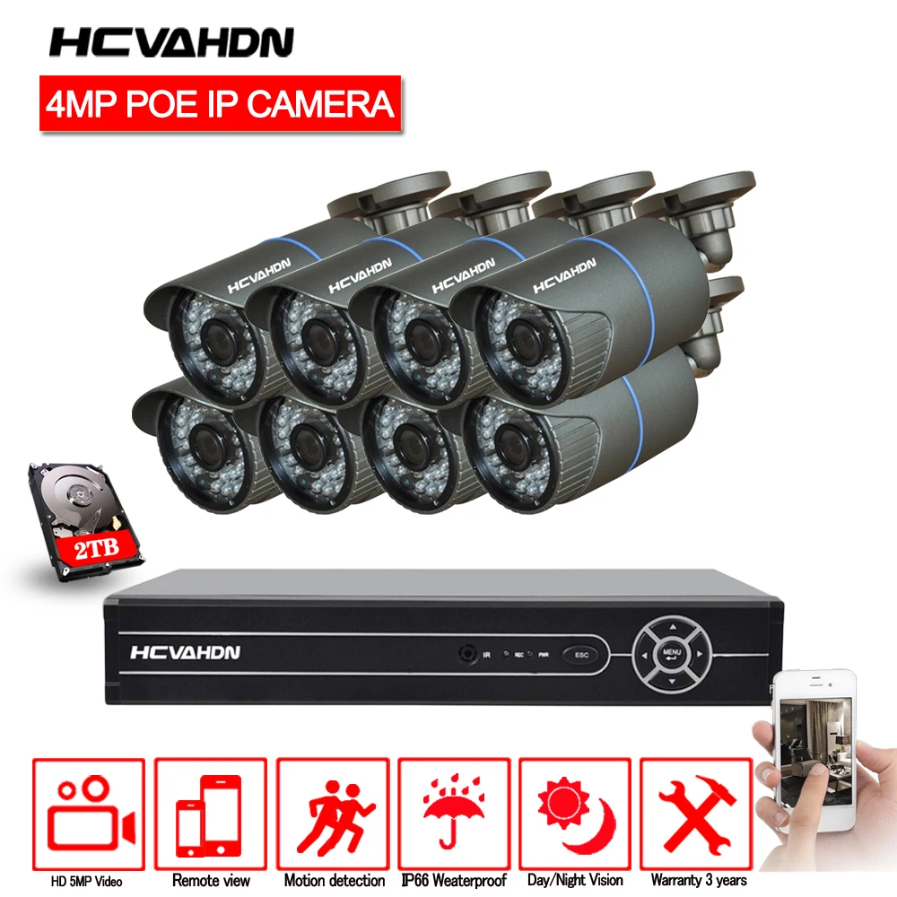 HCVAHDN 8CH 5MP 1080P 4K HDMI POE NVR комплект камер видеонаблюдения 4.0MP наружная ip камера