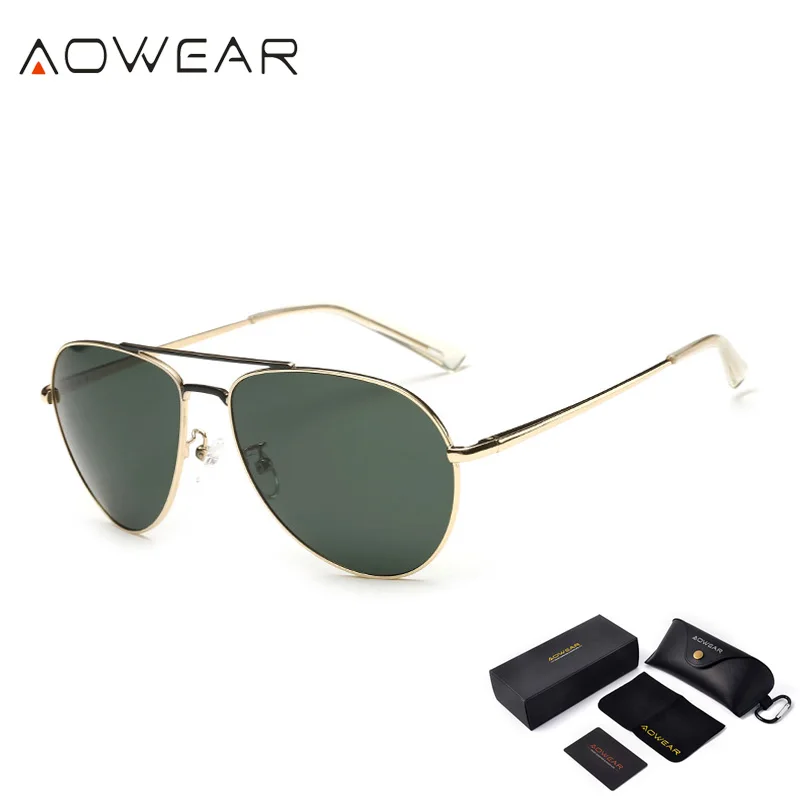 AOWEAR поляризационные солнцезащитные очки для женщин, брендовые, дизайнерские, поляризационные, солнцезащитные очки пилота для мужчин, унисекс, HD, для улицы, для вождения - Цвет линз: Gold Dark green