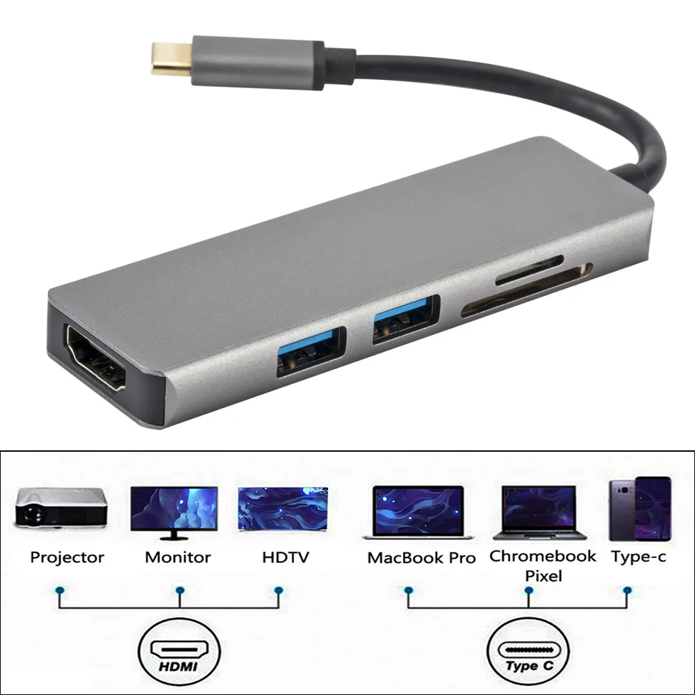 Type C USB3.0 концентратор с 4K HDMI SD/TF карта порт конвертер для MacBook адаптер Pro аксессуар