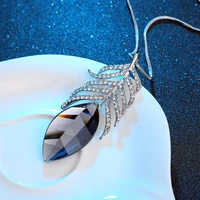 sparkling crystal leaf long necklace for women bijoux statement pendants new fashion jewelry