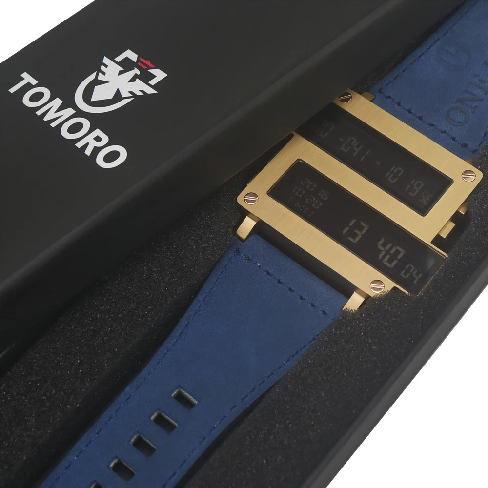 

TOMORO 2018 New Original Design Top Men Countdown Hours LED Clock Large Oversize 316 STEEL Cow Leather Unusual Limited Watches
