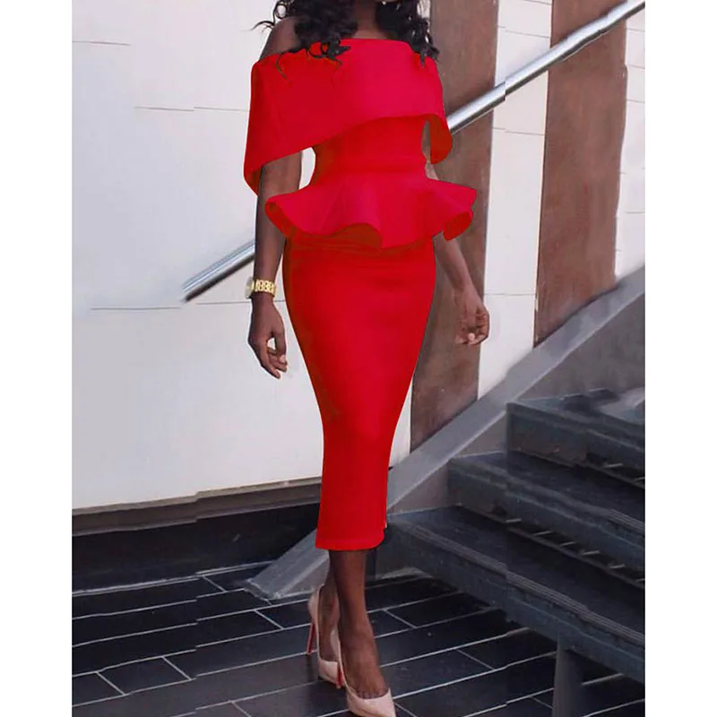 Женский комплект 2 шт. Слэш шеи отложной плечо PEPLUM bodycon с юбкой Для женщин s