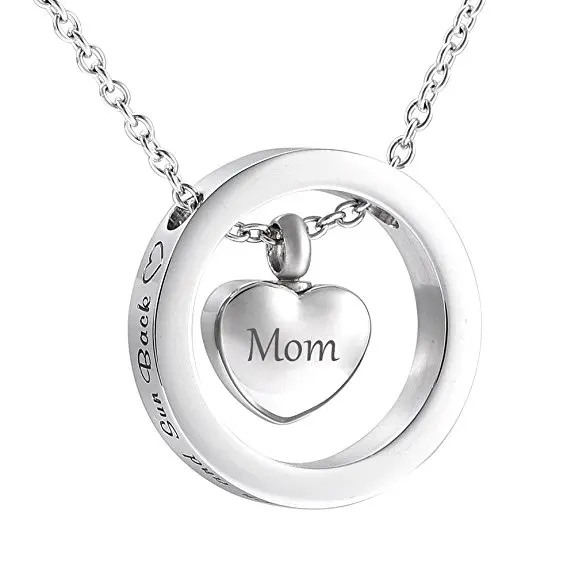 Ожерелье для кремации I Love You to the Moon and Sun Back Circle с резным урна в виде сердца мамы и