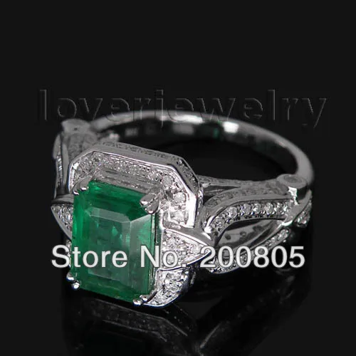 LOVERJEWELRY Women Vintage Rings Emerald Cut 7x9mm 14kt White Gold Diamond Ring Genuine Fine Jewelry For Party Wedding | Украшения и