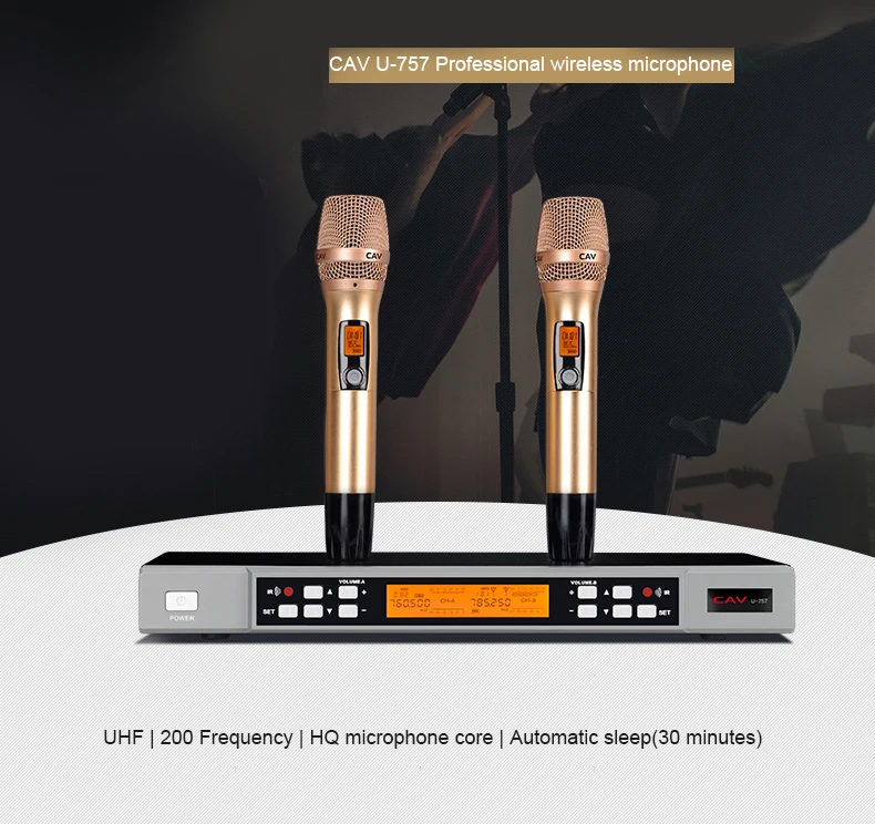 CAV U-757 микрофоны комплекты передатчиков ручной караоке профессиональные микрофоны двойной шт беспроводной домашний микрофон золотой