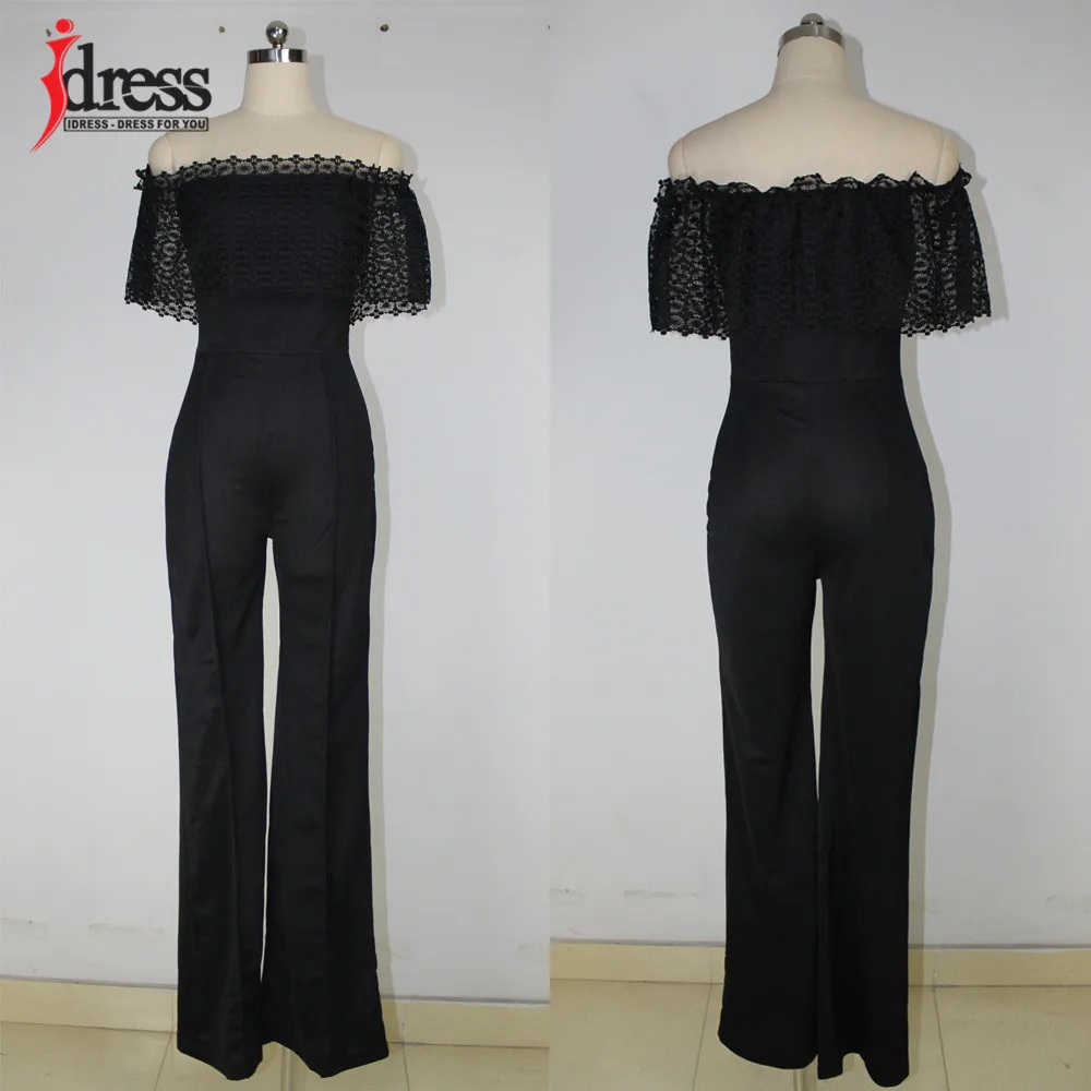 Женский латексный комбинезон IDress черный свободный топ с вырезом лодочкой и