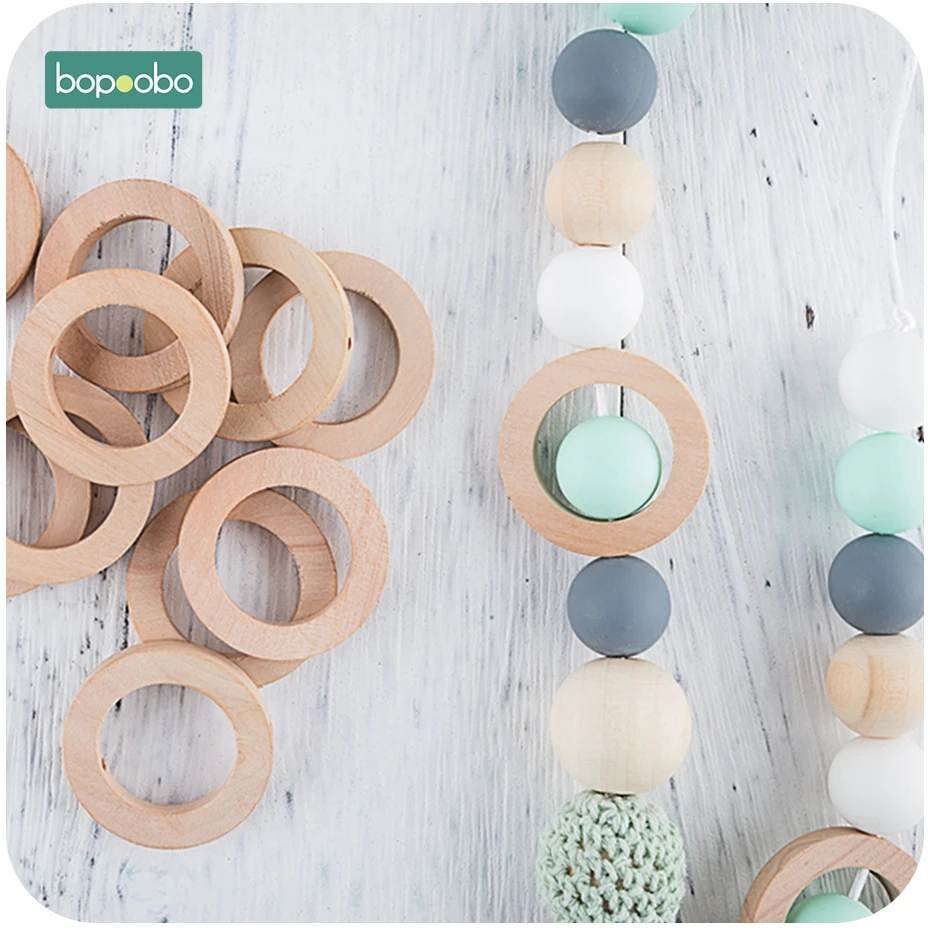 Bopoobo 30mm Wood Ring Teether Baby Wooden Teether Pacifier Chain Accessories New Born Product Baby Toys Wooden Rings