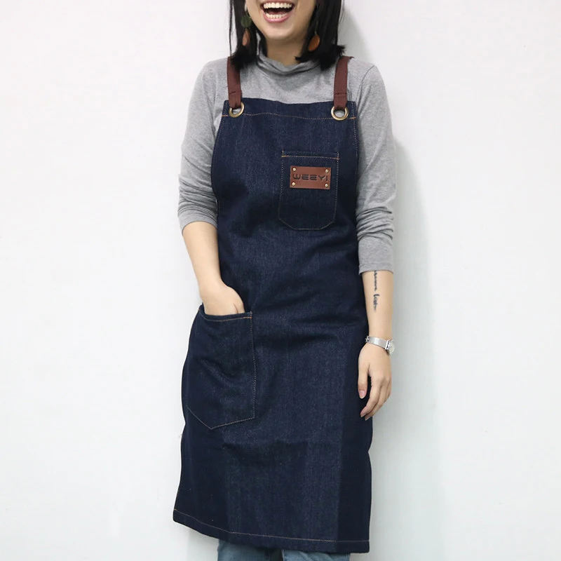 Женский джинсовый фартук для кухни WEEYI синий повара ресторана кафе магазина