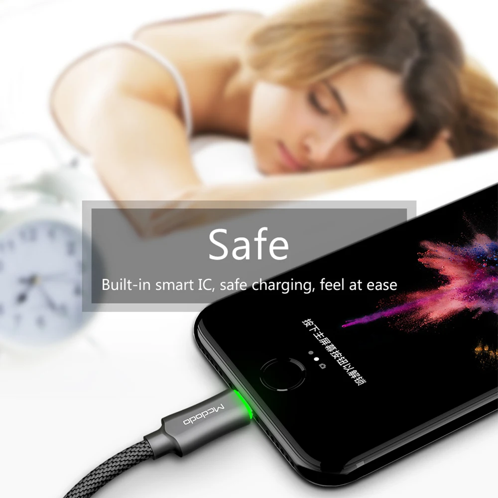 MCDODO USB кабель для iPhone 7 Plus быстрой зарядки Lightning/USB со светодиодом Iphone 8 5S 6 S