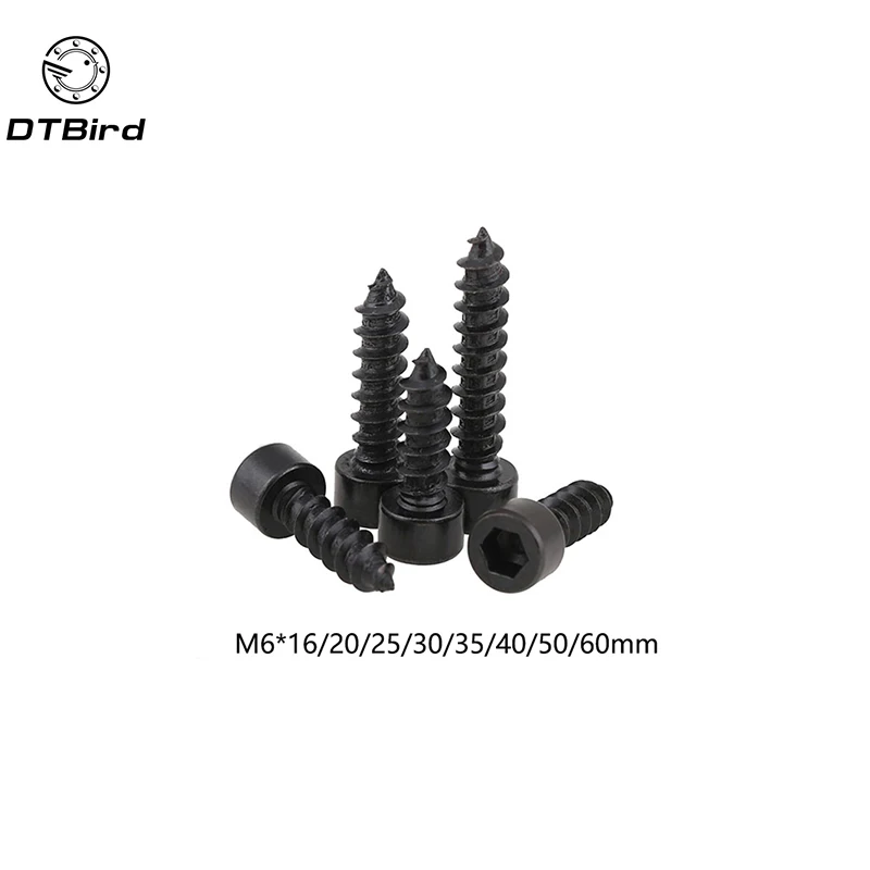 

100pcs M6 Carbon Steel With Black Hexagon Socket Cap Head self tapping screw Model Screw M6*(16/20/25/30/35/40/50/60) mm