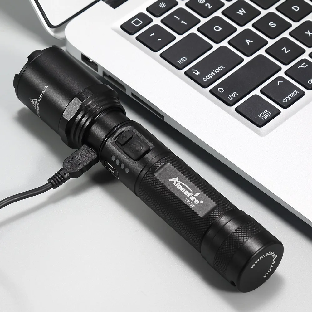 AloneFire TK700 CREE светодиодный Полиция Вспышки светильник безопасности и самообороны ультра яркий фонарь Usb Перезаряжаемые Тактический патруль светильник