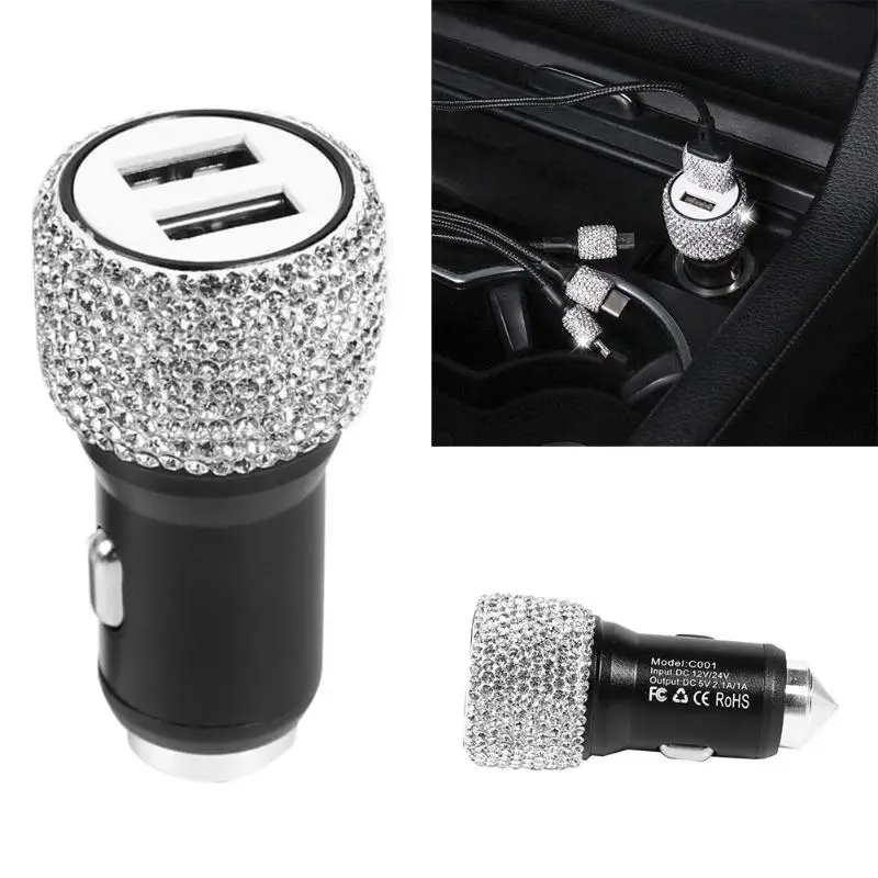 Алмазный Стиль 2 в 1 двойной USB порт быстрая зарядка автомобильное зарядное устройство безопасность Молоток дизайн, чтобы помочь сломать окна в аварийных ситуациях порт