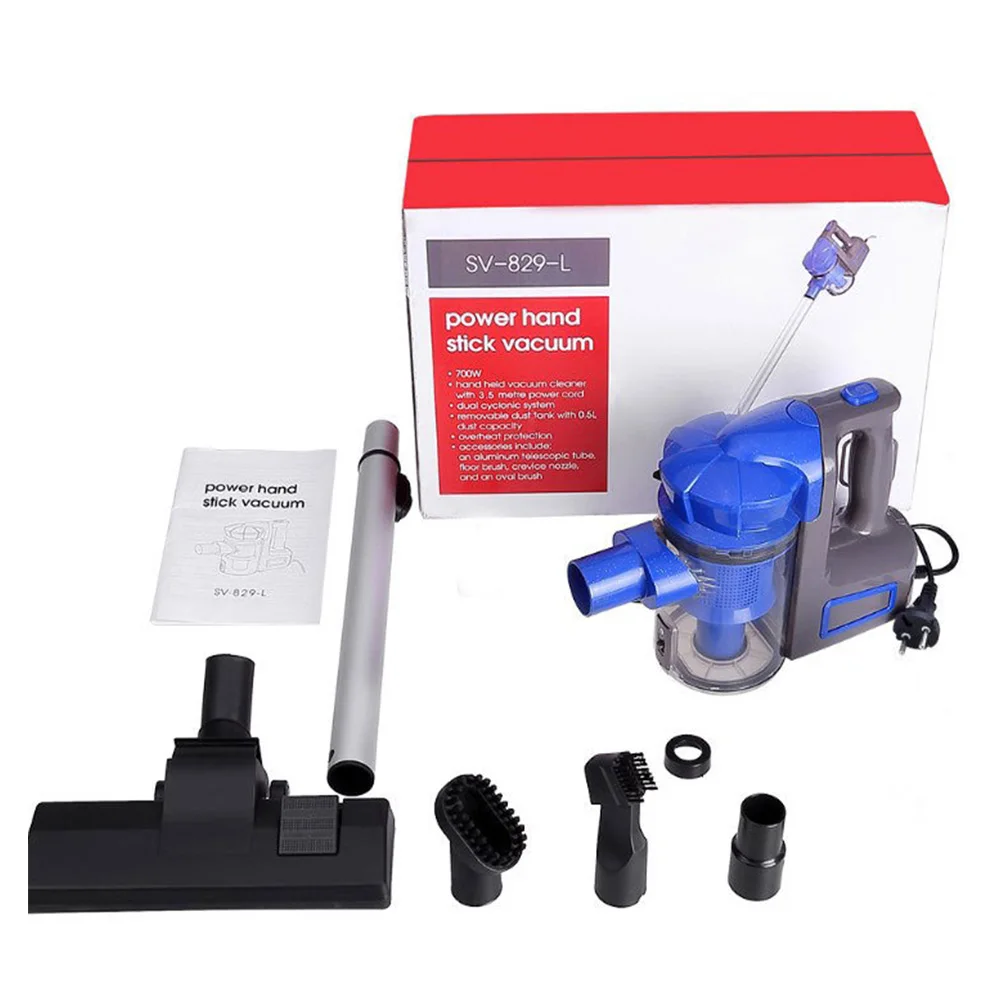 Портативный пылесос сильного всасывания для дома с 700 Вт мощности и 3 щетками для уборки бытовой техники.
