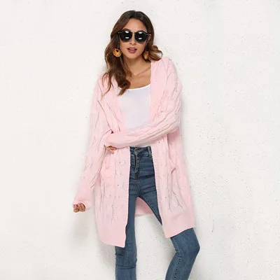 Pink Весна, женские повседневные кардиганы с капюшоном, свитер с длинным рукавом, Женский вязаный свитер, вязаный длинный свитер для беременных женщин - Цвет: Pink