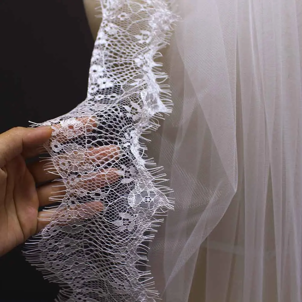 One Layer Eyelash Lace Bridal Veil White Ivory Short Wedding Accessories Veu De Noiva With | Свадьбы и торжества