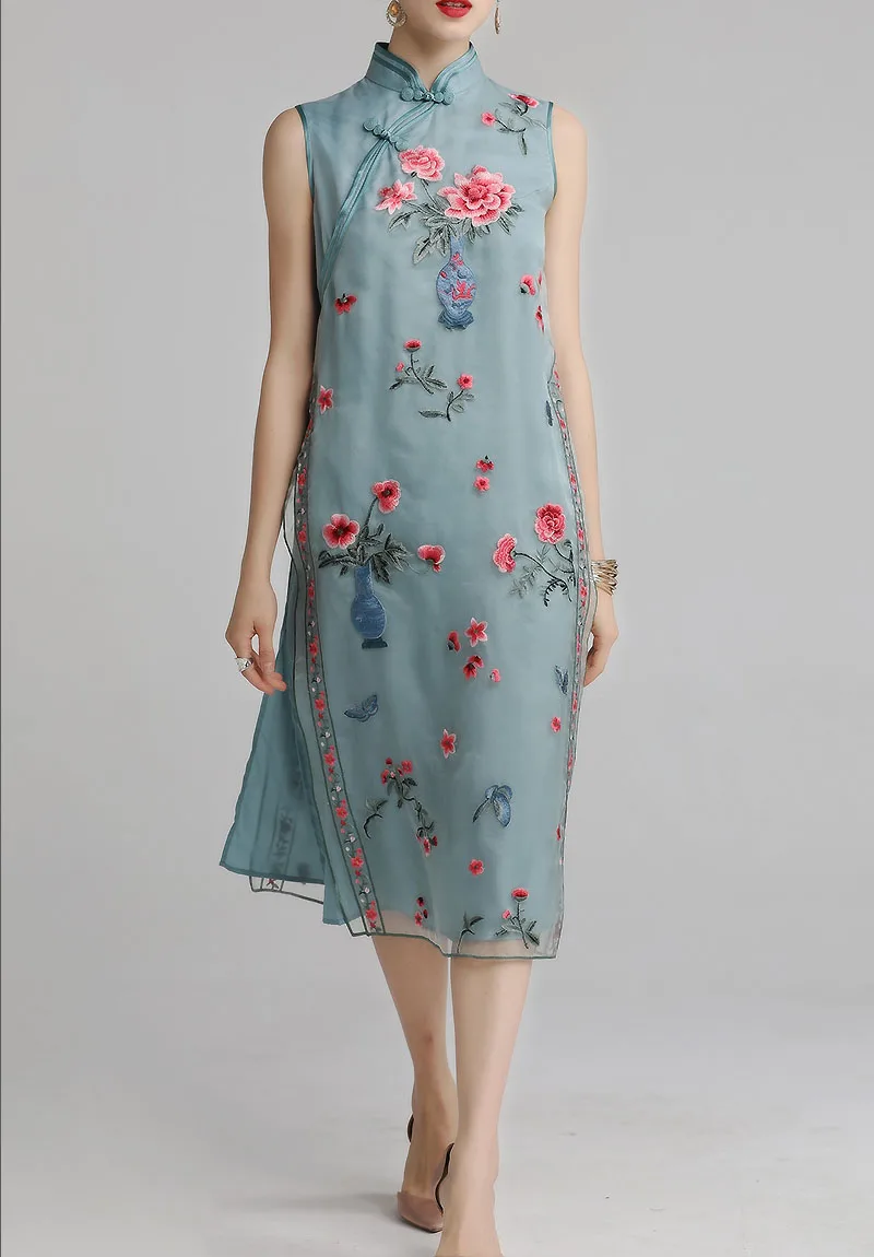 Высококачественное летнее женское платье в народном стиле cheongsam улучшенная