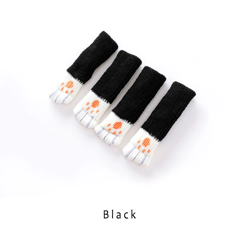 Black Вязаные носки для ног в кошачьем стиле, защита для пола, ножки для мебели, Нескользящие ножки для стола, предотвращающие появление царапин для домашних животных, собак, кошек - Color: Black