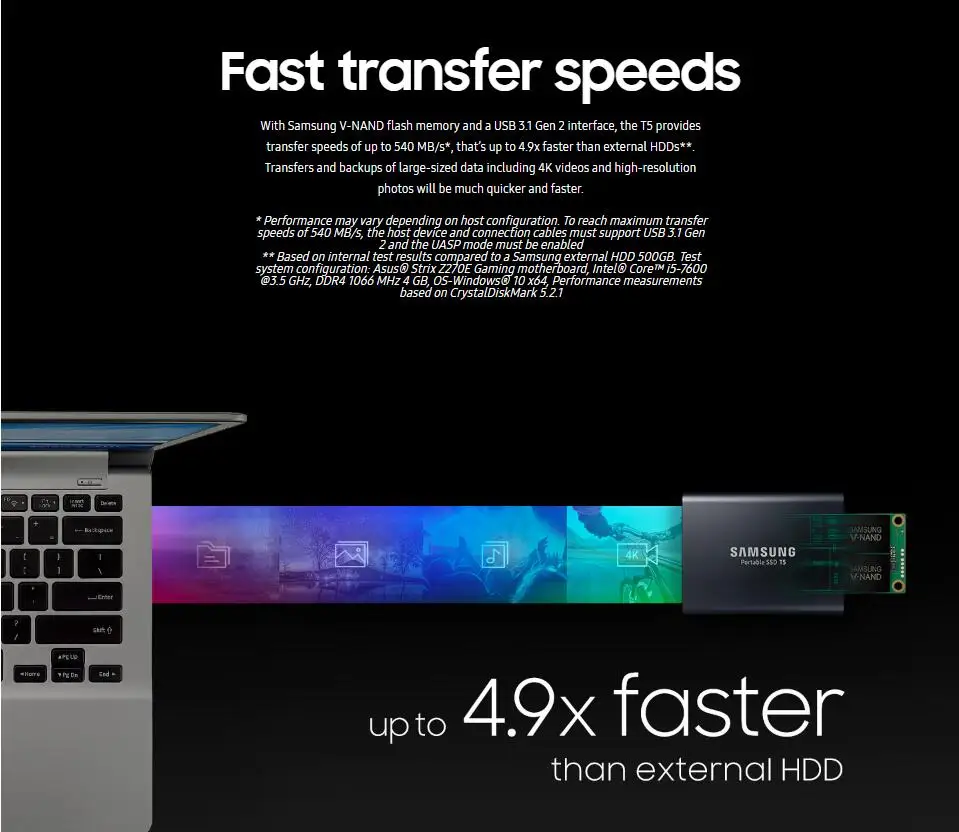 Samsung портативный ПК T5 SSD 250GB 500GB 250G 500G Внешние твердотельные накопители SSD USB 3,1 T5 1 ТБ 2 ТБ