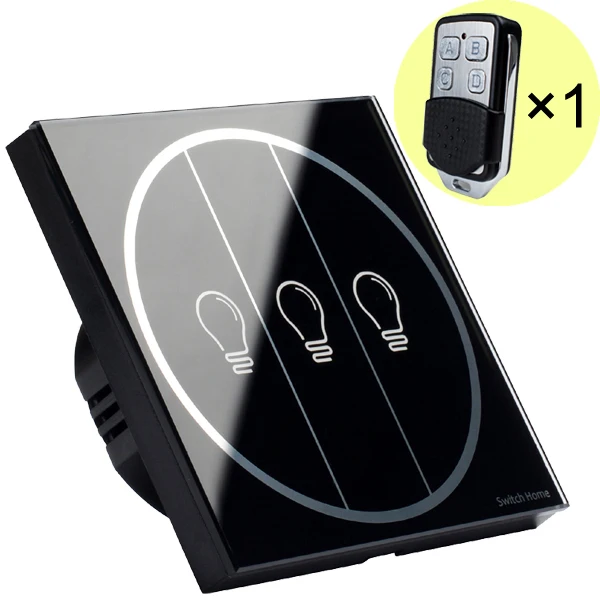 3 gang Black remote Новинка, 1 комплект, сенсорный выключатель, беспроводной пульт дистанционного управления, ЕС, Великобритания, белая стеклянная панель, настенный выключатель, сенсорный настенный светильник - Цвет: 3 gang Black remote