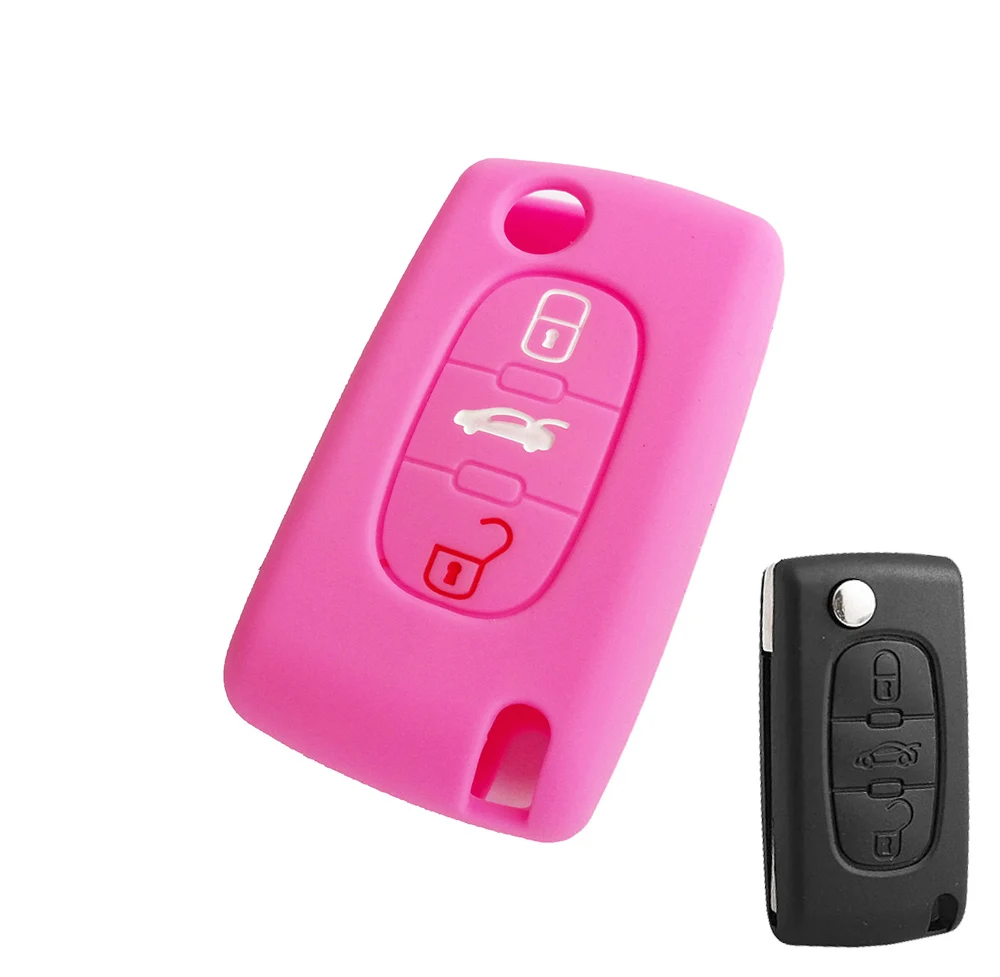 3 BUTTON PINK 2/3 подходят для CITROEN XSARA PICASSO C2 C3 C4 C5 C6 C8 PEUGEOT 107 206 207 307 308 406 силиконовый чехол для ключей от машины чехол брелок держатель - Название цвета: 3 BUTTON PINK