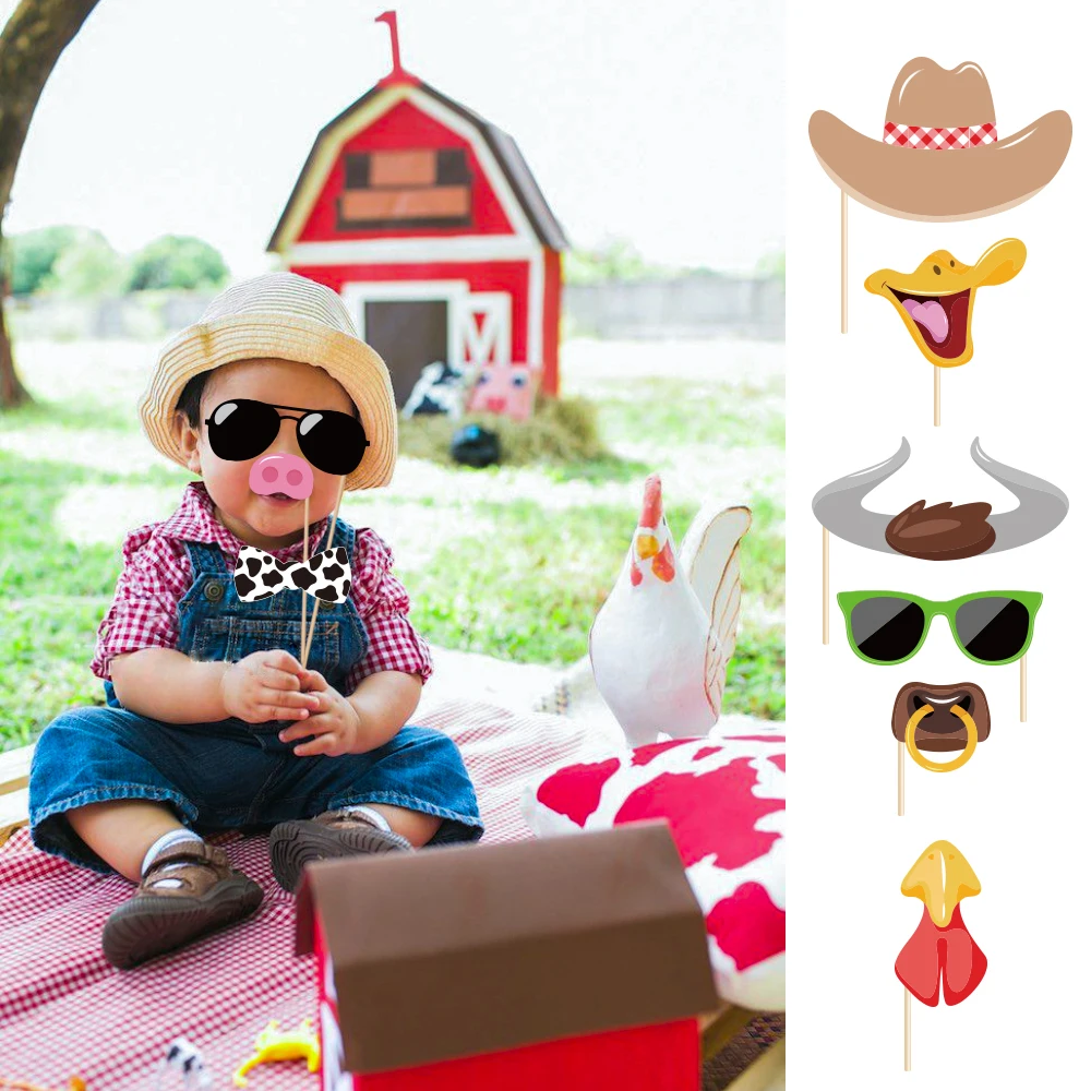 

25pcs/set Cartoon Farm Animals Pig Chicken Birthday Party Paper Cards Paper Photobooth Props Baby Shower Party Supplies