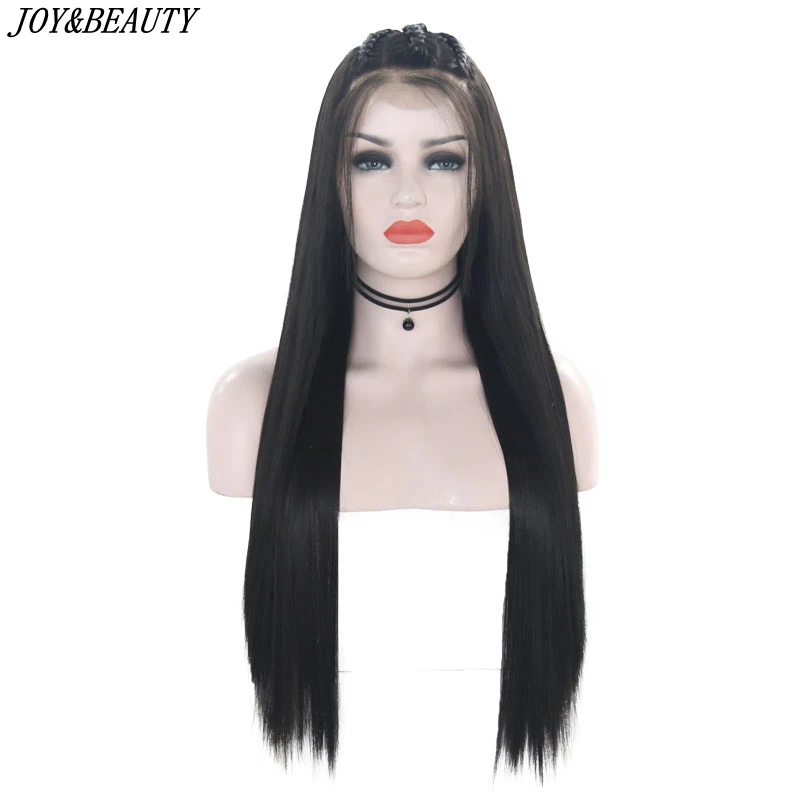 JOY& BEAUTY, черный парик на кружеве, 28 дюймов, длинные прямые синтетические волосы, коса, парик из термостойкого волокна для черно-белых женщин, парик