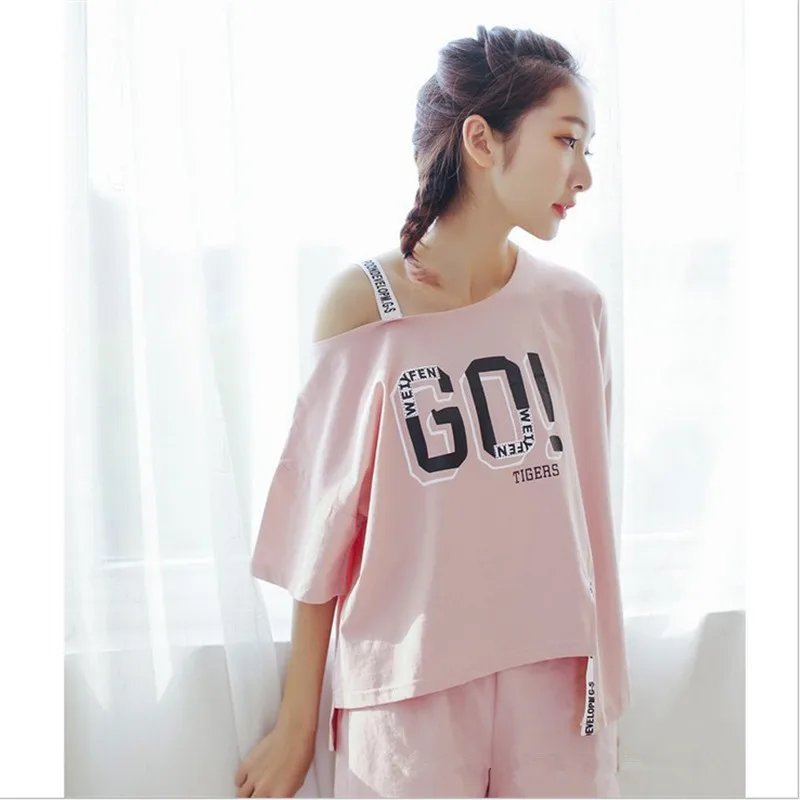 Женские пижамные комплекты с коротким рукавом буквенным принтом рубашка и