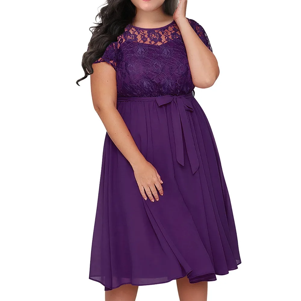 Joineles 3XL-9XL размера плюс, женское повседневное платье, летнее, круглый вырез, короткий рукав, вечерние платья, платье с кружевами