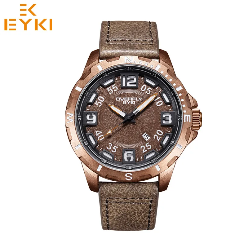 Brown EYKI E3072L мужские часы, кварцевые мужские часы, модные часы для отдыха, водонепроницаемые наручные часы для мужчин, мужские часы, montre homme, новинка - Цвет: Brown