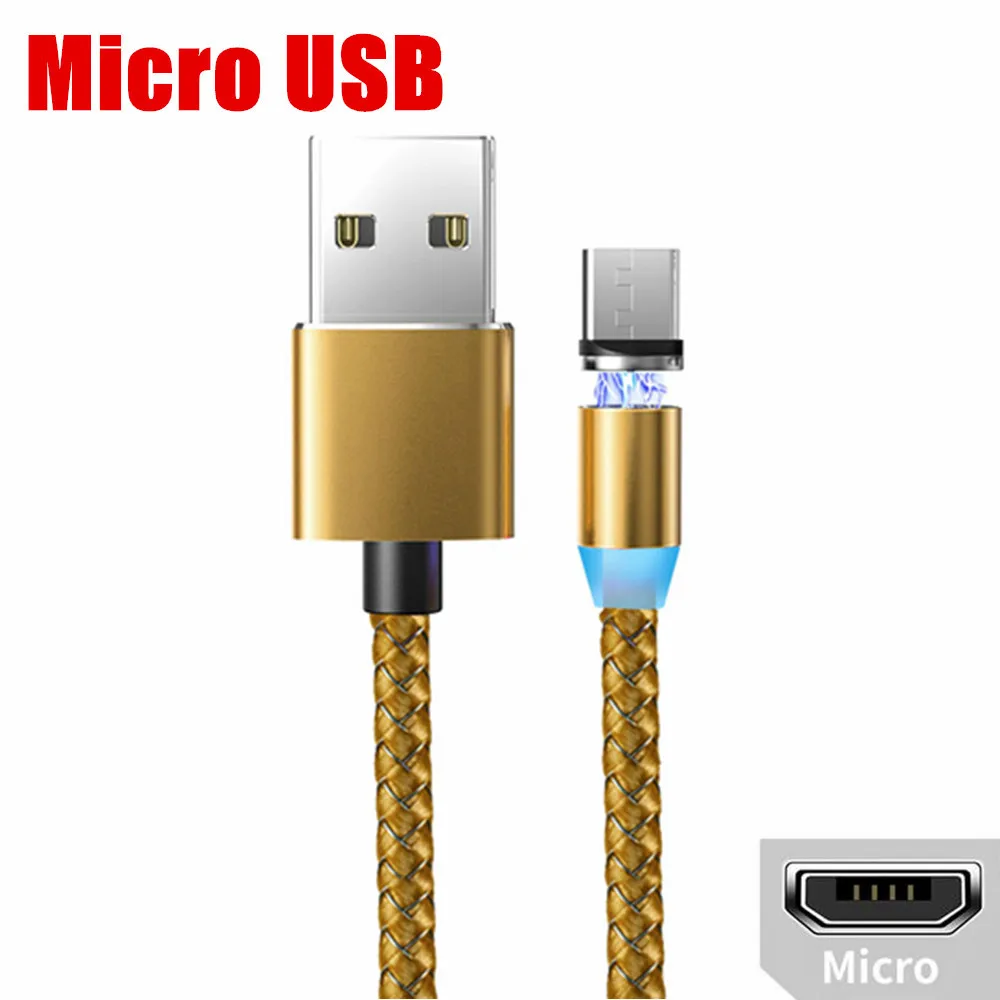Gold Micro Cable OLAF 1 м светодиодный магнитный Micro USB кабель для быстрой зарядки usb type C Магнитный кабель для зарядки данных кабель для зарядки USB шнур для samsung Xiaomi - Цвет: Gold Micro Cable