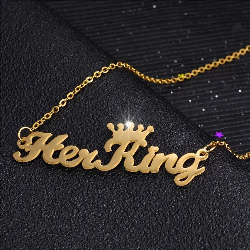 Trendy Lover His Queen Her King Crown Letter Pendant Necklaces For Couple Women Men Valentine's Day Gift Stainless Steel Jewelry |