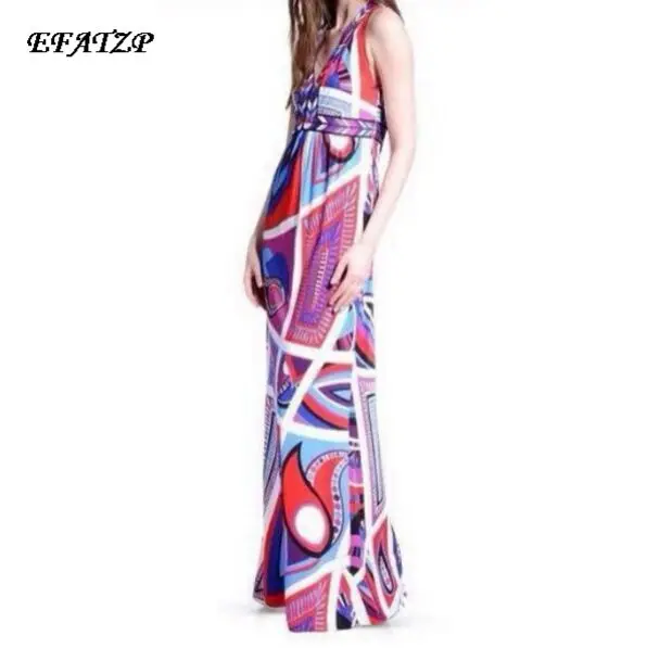 [EFATZP] Luxury Brands Women's Multicolor Abstract Geometric Print Stretch XXL Jersey Silk Dress Tank Maxi Beach Dresses | Женская