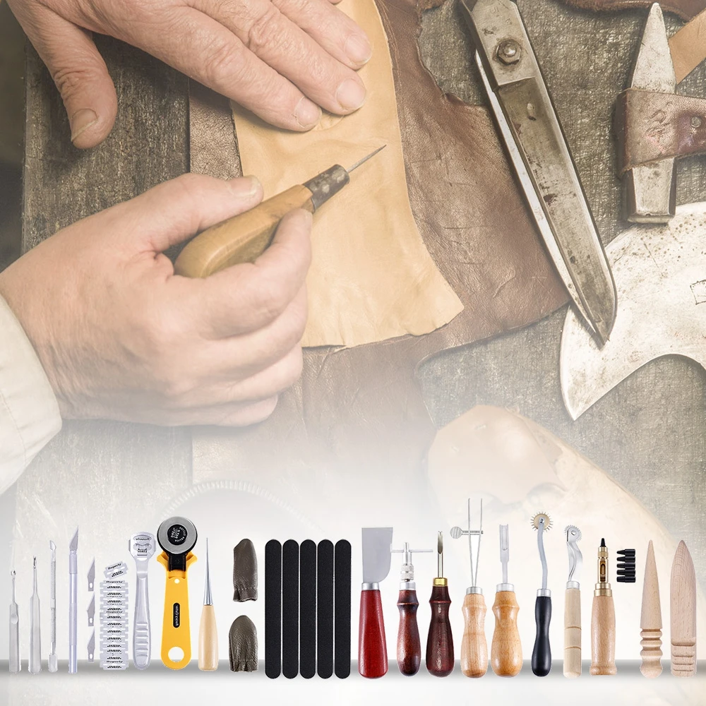 Leather Craft Sewing Kit DIY Hand Stitching Carving Punch Work Tool Handle Diamond Tools | Дом и сад