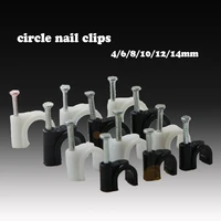 freeshipping black 100pcs circle nail cable clamp clips 12 14 16 18 20 25 mm for wire plastic c shape black with fixing nails