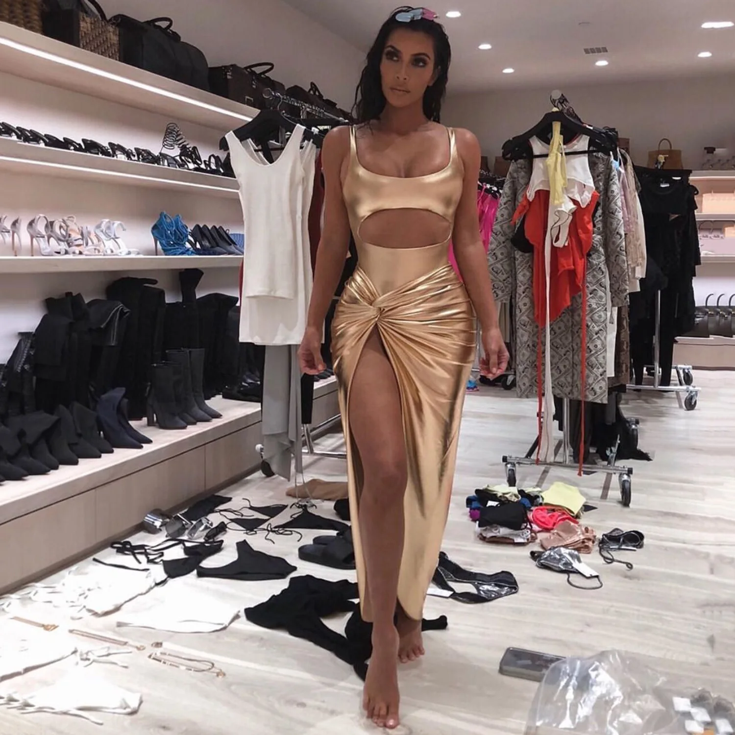 Slaygirl, сексуальные Женский комплект 2 шт., золотые, открытые, вечерние, комплект из двух предметов, клубный, с разрезом, юбка, комплект одежды, летний комплект,, женский