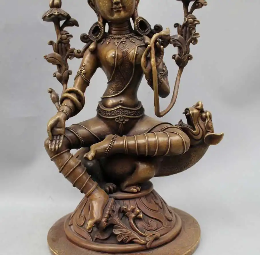 14 &quot тибет буддизм медь сиденья зверь зеленая тара просвещения статуя богини |