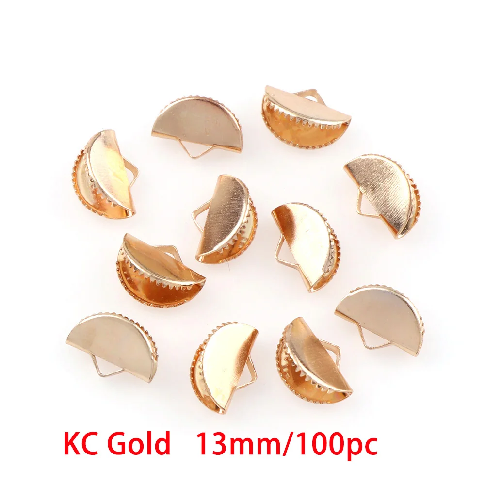 KC gold 100pcs Золото 13/15/20 мм металлический Железный полукруглые разноцветные плоские с Cove застежками шнур с торцевыми крышками затягивающая лента Кожаный Зажим откидной ювелирные соединители обжимные клещи - Цвет: KC gold 100pcs