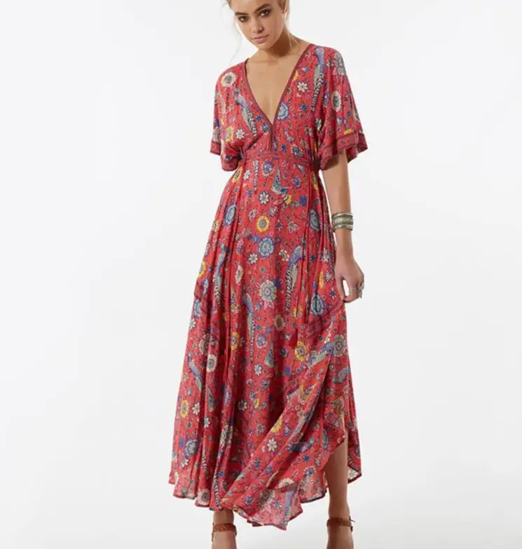 Длинное платье с цветочным принтом в стиле ретро богемное макси сексуальное