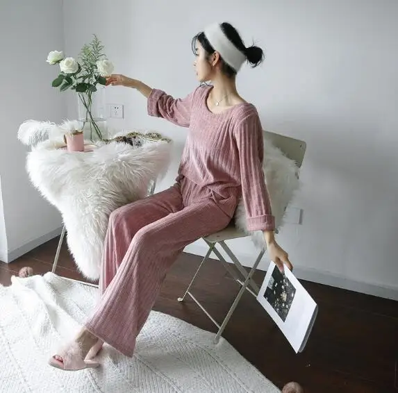 pink Fdfklak, новинка, пижама mujer, Осень-зима, Хлопковая пижама для женщин, для отдыха, пижама, набор, длинный рукав, пижама, Женская домашняя одежда - Цвет: pink