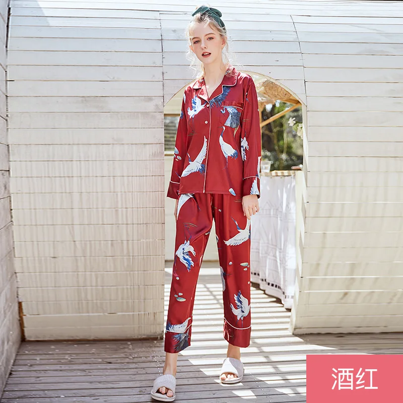 Navy Blue Spring Womens Shirt Pants Suit Robe Bath Gown Sleepwear Sets Casual Long Sleeve Top Pajamas Ladies Home Wear Nightwear | Женская