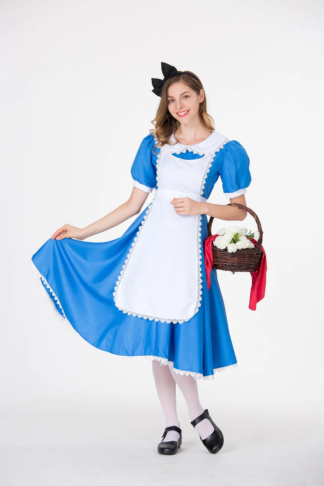 Костюм горничной Алисы в стране чудес на Хэллоуин косплей вечеринка голубая