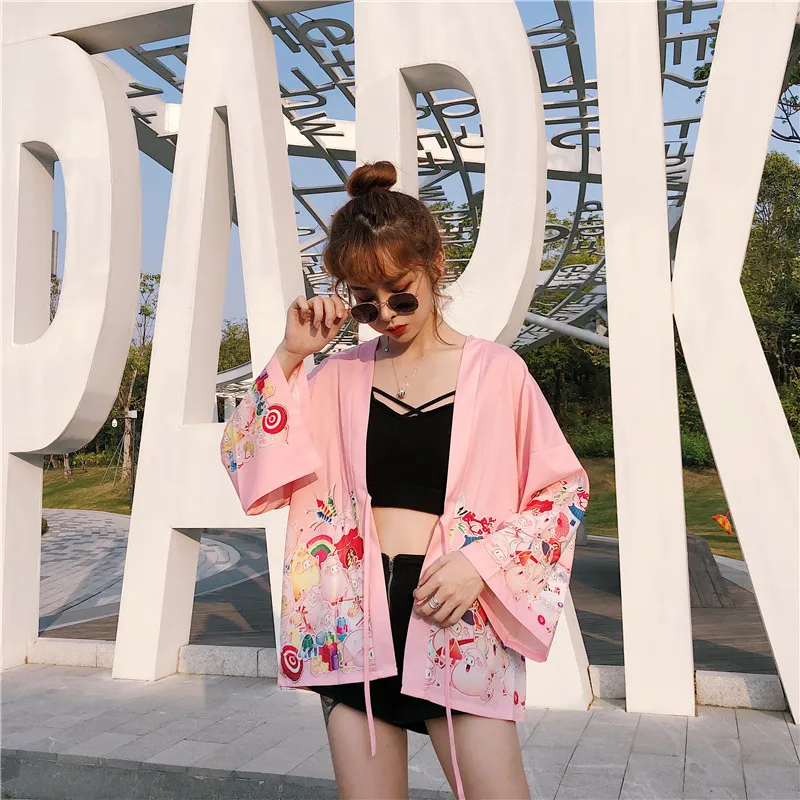 Женское кимоно с принтом Pig Yukata летняя рубашка на шнурках для косплея 11326|Рубашки|