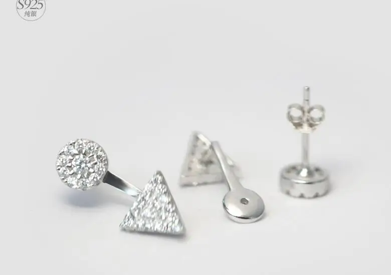 Женские Геометрические серьги серебристые белые с круглым и треугольным